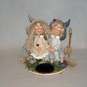 P'tit couple de sorcier en porcelaine froide
