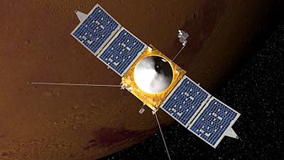 Artistic impression of the MAVEN spacecraft as it orbits Mars