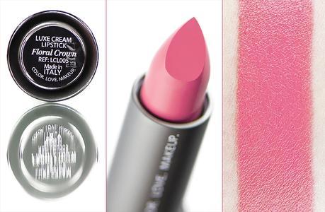 Rouge à lèvres crème Luxe Cream Lipstick de Zoeva en teinte Floral Crown : gros plan, raisin et swatch