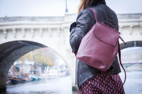 burgundy leather bagpack