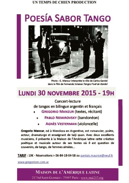 Poesia Sabor Tango. Lecture-concert à la Maison de l'Amérique Latine, lundi 30 novembre