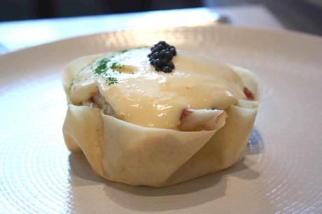 Anguille fumée, salade de pommes de terre, sabayon  © P.Faus