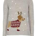 Pull de Noël en tricot gris clair avec des pompons et un adorable teckel Dorothy Perkins