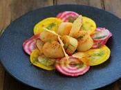 Coquilles Jacques betteraves crues vinaigrette curry