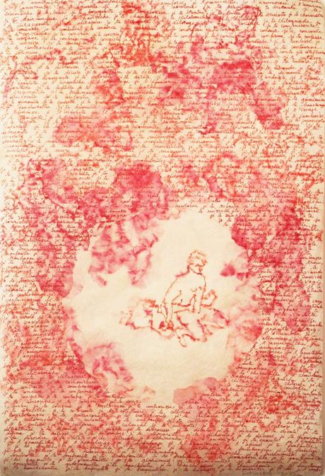 Rouge tendre, dessin à l’encre sur papier japonais