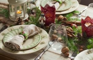 Christmas table setting. Holiday Decorations.