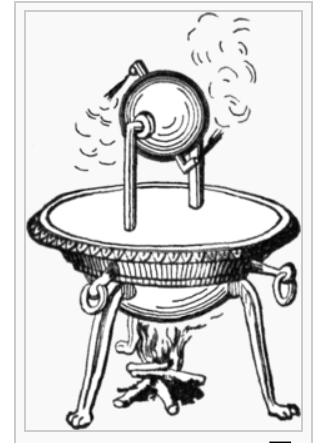 La première version de la machine à vapeur (image Wikipedia)