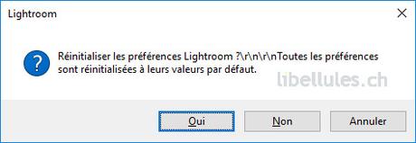 Réinitialiser les préférences Lightroom
