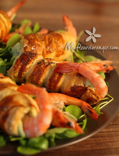 Entrée festive : Roulés feuilletés à la mousse d'avocat et crevettes
