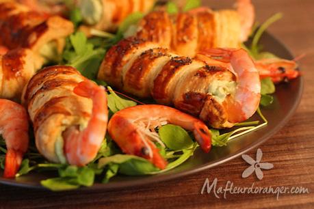 Entrée festive : Roulés feuilletés à la mousse d'avocat et crevettes