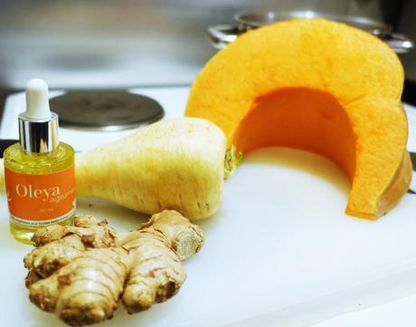 Repas de fêtes : soupe de potiron & panais avec le sérum culinaire « Oleya » Oleya