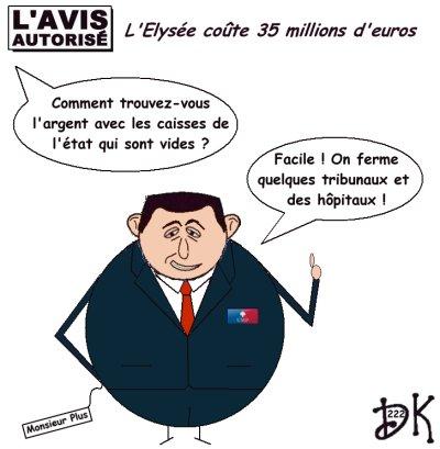 Tags : Nicolas Sarkozy, budget de l'Elysée en augmentation de 8,4 %, Airbus A330, Air Force One, Luc Chatel, pouvoir d'achat, bling-bling, RGPP, dette de la France, les caisses vides de l'état, rigueur, Carla Bruni-Sarkozy pas nue, mais elle pourrait, François Fillon, palais présidentiel, Jacques Chirac, dessin humour