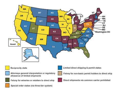 Carte Régulation des expéditions de vin aux Etats Unis