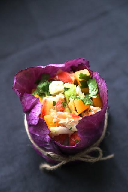 Salade très fraîche au crabe Kamchatka , mangue , avocat ,coriandre vraiment trop chou