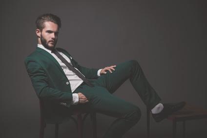 Business fashion man wearing green suit with white shirt black a_70536968_XS
