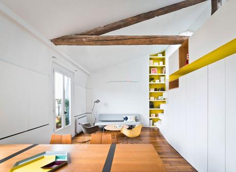 Aménagement intérieur par l’agence SABO Project dans un studio parisien.