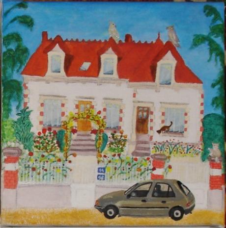 house, home, maison, painting, oil, acrylic, jardin, garden, yard, flowers, fleurs, saison, season, fall, automne, autumn, hiver, winter, spring, printemps, summer, été, animals, cat, chat, dog, chien, bird, oiseau, perruche, parakeet, calopsitte, cockatiel