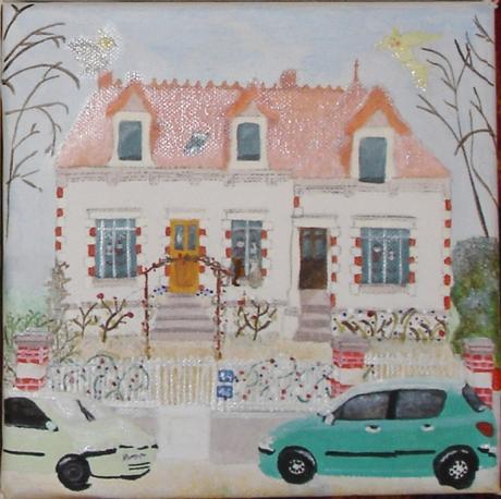 house, home, maison, painting, oil, acrylic, jardin, garden, yard, flowers, fleurs, saison, season, fall, automne, autumn, hiver, winter, spring, printemps, summer, été, animals, cat, chat, dog, chien, bird, oiseau, perruche, parakeet, calopsitte, cockatiel