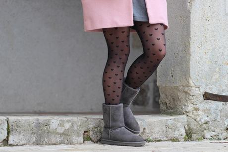 Mon manteau rose bottes boots UGG grises