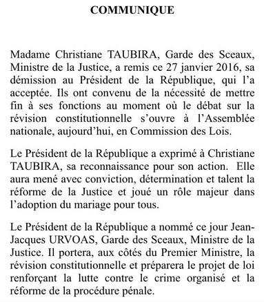 Démission de Taubira