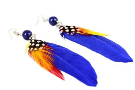 boucles oreilles plumes bleues créateur brésil couleur