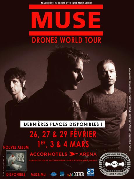 Muse -  le Drones World Tour 6 Soirs à l'AccorHotels Arena à Paris les 26,27 et 29 Février et les 1er, 3 et 4 Mars 2016