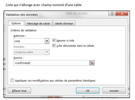 Tableau liste s'allonge avec champ nommé différente feuille