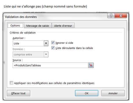 Liste ne s'allonge pas différente feuille champ nommé sans formule