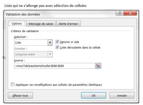 Tableau Liste ne s'allonge pas avec sélection cellules différente feuille