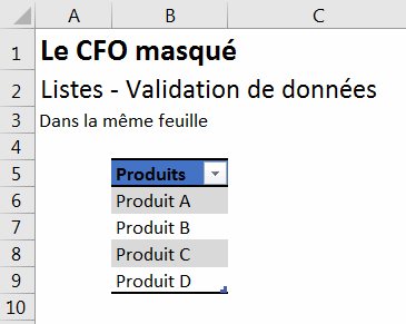 Liste avec tableau même page