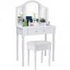 Songmics Coiffeuse meuble blanc-table de maquillage commode avec 3 miroirs rabattables et tabouret 140 x 80 x 40cm RDT33W