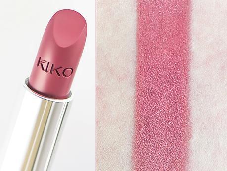 Gros plan et swatch du rouge à lèvres Velvet Mat Satin Lipstick 612 Strawberry Pink de Kiko