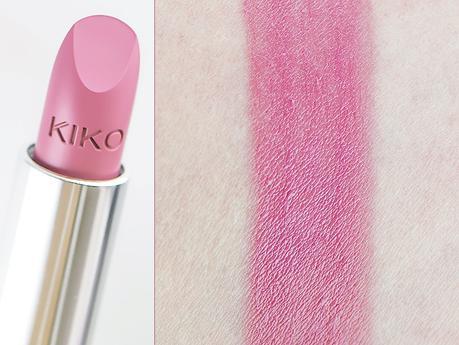 Gros plan et swatch du rouge à lèvres Velvet Mat Satin Lipstick 613 Pink Carnation de Kiko
