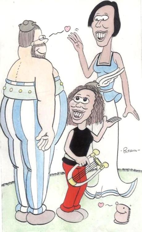 De gauche à droite : votre serviteur en Obélix, la jeune chanteuse Johanna Alanoix en Astérix et la maman de Johanna en Falbala. 