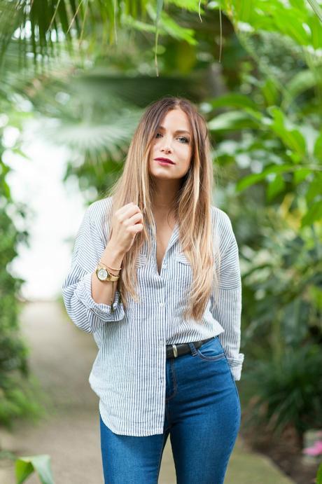 blue denim and stripe shirt jennyfer