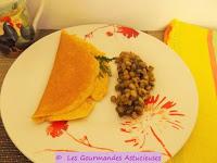 Omelette à l'amarante et pois cassés au chou