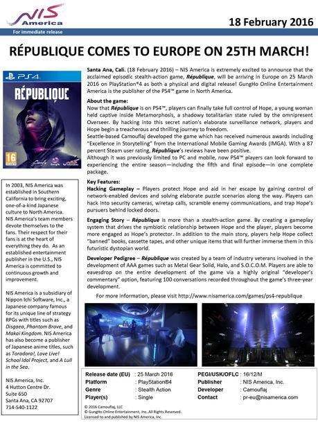 Republique sortira le 25 mars sur PS4 Republique-Release-Date-Announcement-18-Feb-2016-v2 Republique sortira le 25 mars sur PS4