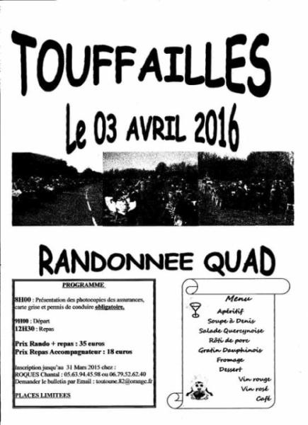 Rando quads de Touffailles (82), le 3 avril 2016