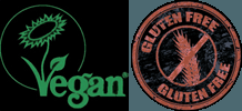 Compatible vegan, sans gluten/ Vegan compatible, gluten free