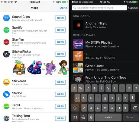 Spotify est désormais intégré à l'App Facebook Messenger