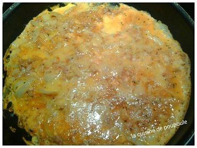 Omelette poireaux, poulet et comté