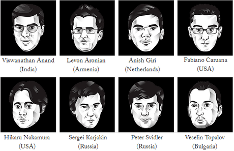 Les huit joueurs d'échecs en lice pour cette compétition sont Anand, Aronian, Giri, Caruana, Nakamura, Karjakin, Svidler et Topalov