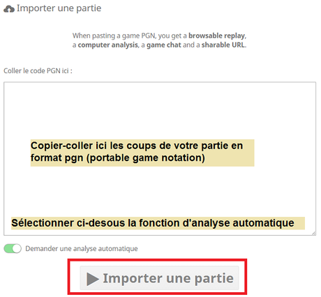 Pour lancer l'outil d'analyse automatique de partie d'échecs