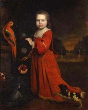 1670 ca Unknown Artist, Meisje in rode jurk met papegaai, Dordrechts museum, Dordrecht, Nederland.