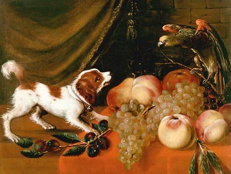 1630 ca Frans Snyders - Fruit still life with dog and parrot