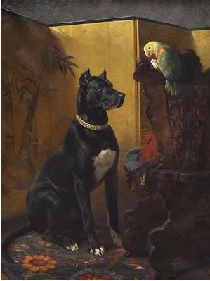 1892 Heinrich Sperling (1844-1924), Dogge and parrot Kunsthandel