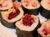 Sushis betterave, Granny Smith crevettes sauce wasabi miel