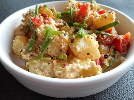 recette salade de pommes de terre herbes fraiches poivrons ciboulette