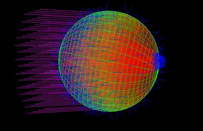 Model of a cyanobacterium shows how incoming light is focused to a spot on the opposite side of the cell