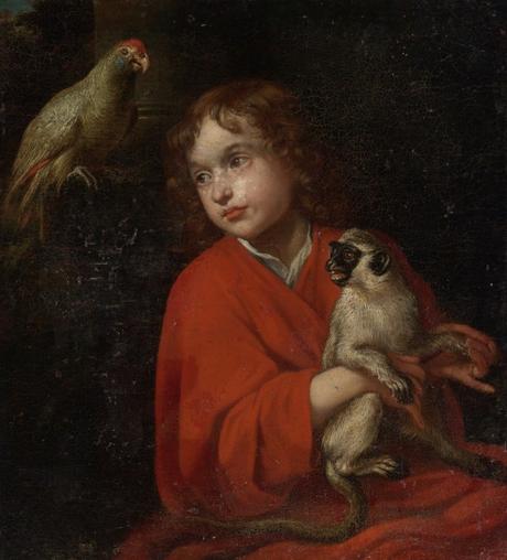 SP_1620-40 Jacob_van_Oost_de_Oudere_-_Parrot_watching_a_Boy_holding_a_Monkey
